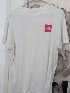 The North Face White T-Shirt with Pink Chest Logo
